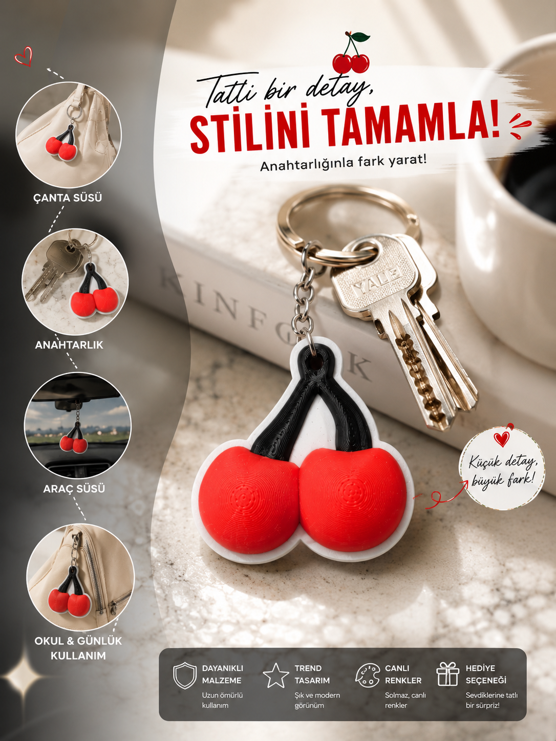 Kiraz Şekilli Tırnak Koruyucu Açacaklı Anahtarlık